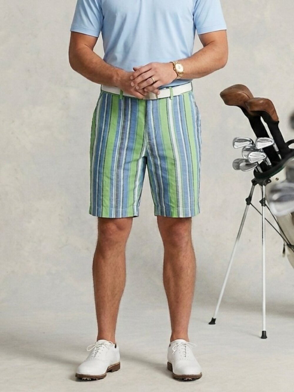 Loudmouth Men's Size 37 Blue Green Stripe Cotton Golf Shorts